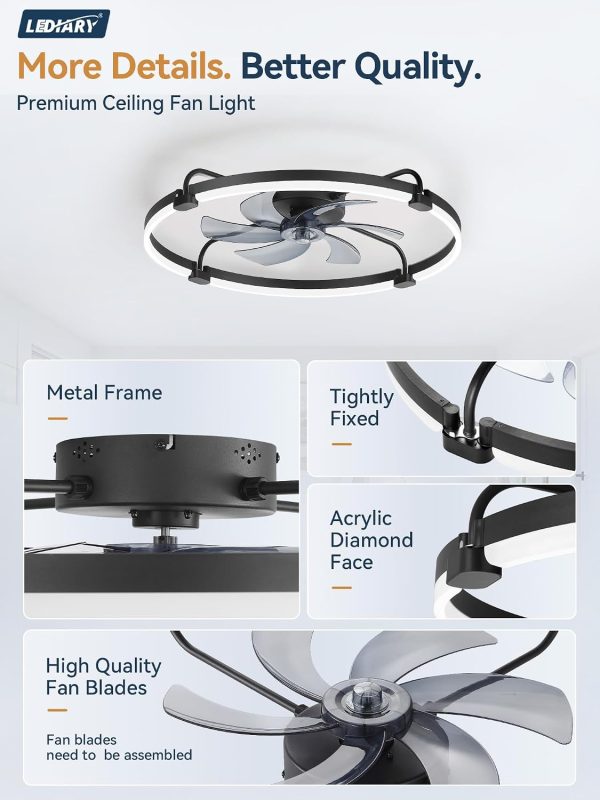 windphoto 30" Low Profile Ceiling Fans with Lights, Remote/APP Control, Black | Wider Airflow, Stepless Dimmable LED, Quiet Reversible DC Motor, 6 Speeds, 3CCT, Timer, Bedroom, Living Room, Kitchen