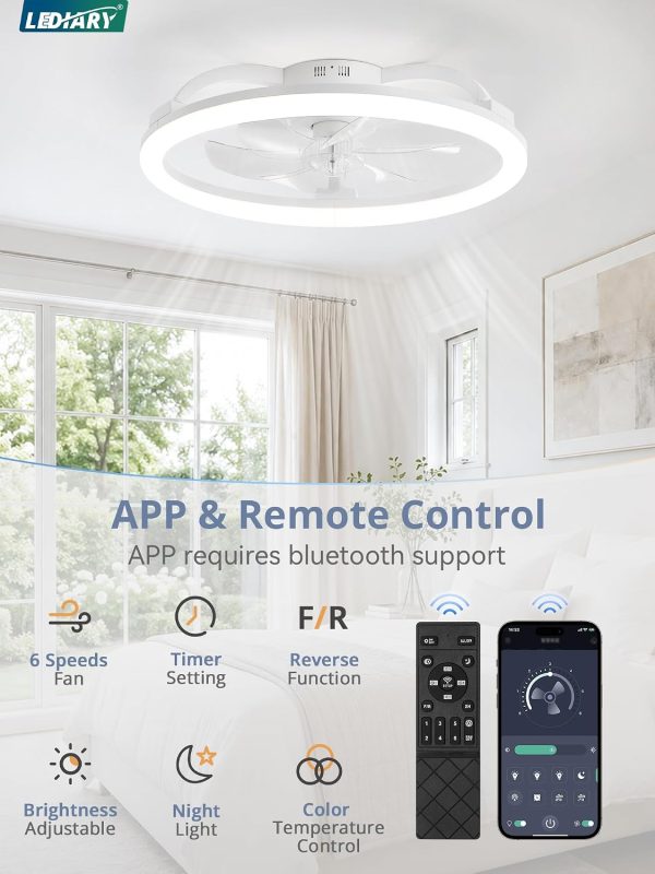71usI4vSruL._AC_SL1500_.jpg windphoto 23" Ceiling Fans with Lights and Remote for Bedroom, White | Low Profile Fan Light, 3000K-6000K Stepless Dimmable Fandelier, 6 Speed, Reversible DC Motor, APP & Remote Control, Low Noice
