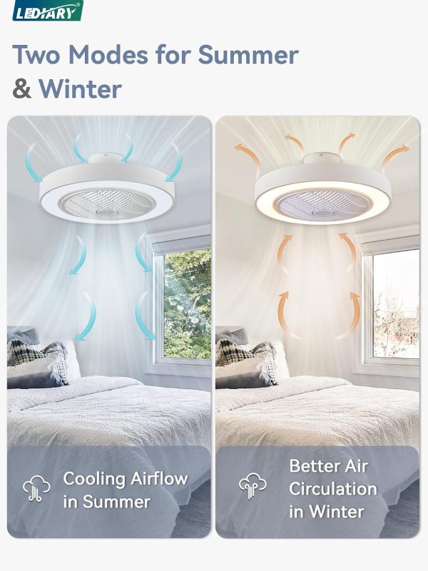 71v8-9BTmDL._AC_SL1500_.jpg windphoto 22in Bladeless Enclosed LED Ceiling Fan Light with Remote, White | Flush Mount, Modern, 6 Speed Adjustable, 3000-6000K Dimmable, 3000LM, Indoor Bedroom Living Room, Remote/APP Control