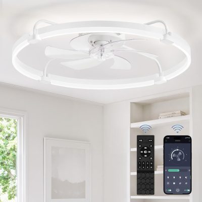 71vOtWOOPlL._AC_SL1500_.jpg windphoto 30" Ceiling Fans with Lights and Remote, Low Profile Led Fan Light | Flush Mount, Stepless Dimmable Fandelier, 6 Speeds, 3 CCT, Quiet Reversible DC Motor, 2H Timer, Bedroom, Living Room, White