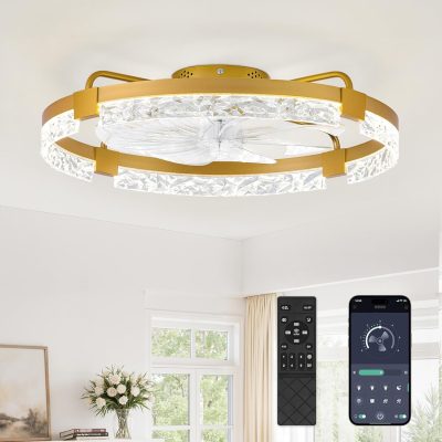 windphoto 24" Low Profile Ceiling Fans with Lights, APP & Remote, Gold | Flush Mount, Fandelier, 3000K-6000K, Dimmable LED, for Bedroom