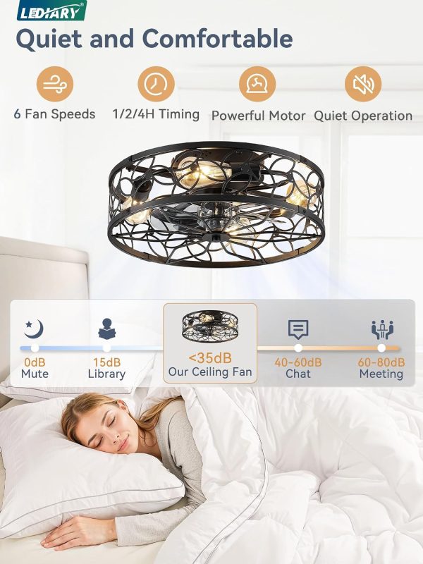 71vc4tdQAPL._AC_SL1500_.jpg windphoto Caged Ceiling Fan with Light, Flush Mount Fandalier with Remote | Low Profile, Farmhouse Small, Bladeless Industrial, Quiet DC Motor, App Control for Bedroom, Kitchen, Dining Room, Black