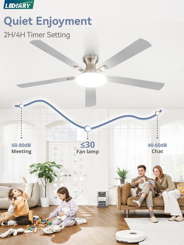 71vd0fm2W3L._AC_SL1500_.jpg windphoto 60 Inch Flush Mount Ceiling Fans with Lights, Remote & APP Control | 3CCT,Stepless Dimmable,Memory Function,Timer,6-speed,Reversible Blade, Quiet DC Motor, Damp-Rated, Living Room, Covered Patio