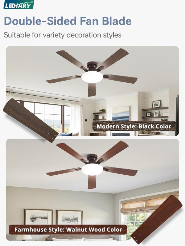 52 Inch Ceiling Fan with Lights and Remote, 30W 12" LED Panel Flush Mount Ceiling Fan, 6-Speed Quiet DC Motor Modern Low Profile Ceiling Fan with Reversible Blades for Bedroom, Living Room, Patio