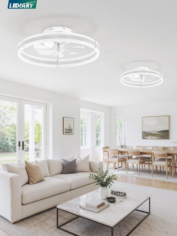 windphoto 20'' Low Profile Ceiling Fans with Lights and Remote, White, 2 Pack | 3000-6000K Dimmable LED, 6 Wind Speeds, Quiet Reversible DC Motor, Small Flush Mount Fandelier for Bedroom, Living Room