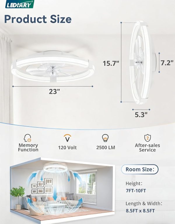 71vtWZxk2lL._AC_SL1500_.jpg Ceiling Fans with Lights 23 Inch Low Profile Fandelier with Remote White | 6 Speeds, Reversible, Dimmable Flush Mount Fan Light, Modern Ceiling Fan with Lights for Bedroom Bladeless