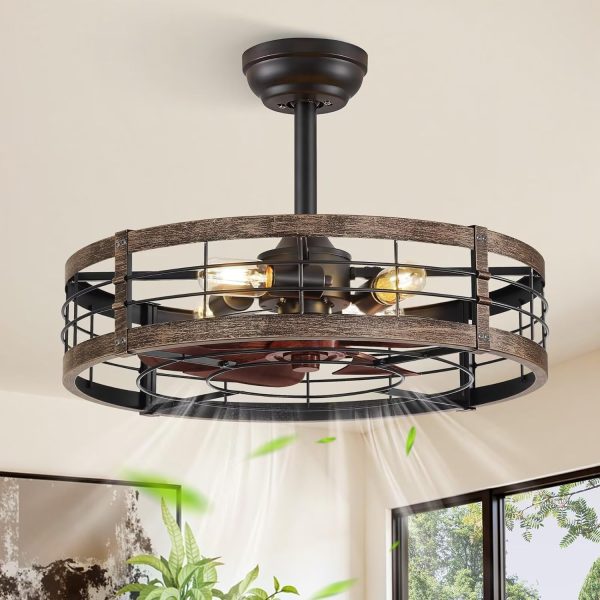 71w39J3XX9L._AC_SL1500_.jpg windphoto 22 inch Caged Fandelier Ceiling Fan Light with Remote, Black Gold | 6 Speed Adjustable,Timing, Quiet & Powerful DC, Large, Farmhouse, Industrial, Enclosed, Bladeless, Bedroom, Kitchen, Downrod