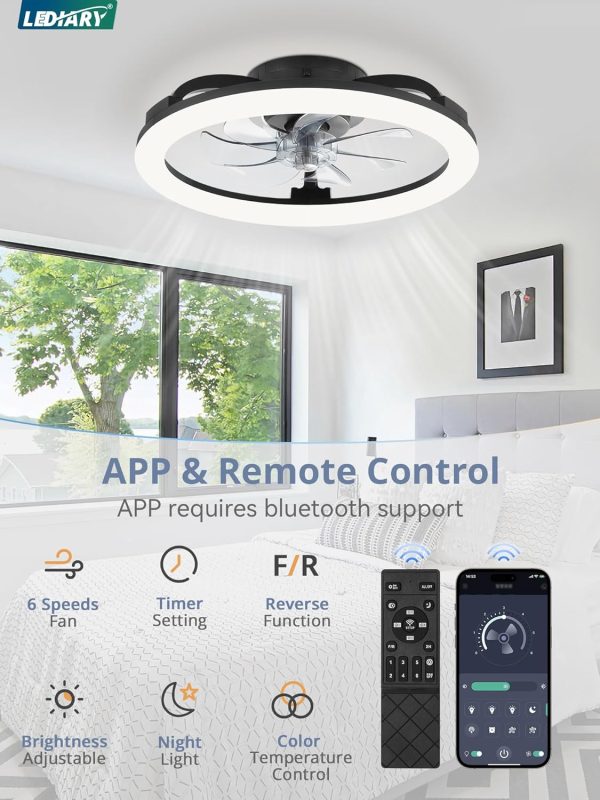 71wFwlBL-GL._AC_SL1500_.jpg windphoto 2 Pack 20" Ceiling Fans with Lights and Remote for Bedroom, Black | Low Profile Fan Light, 3000K-6000K Stepless Dimmable Fandelier, 6 Speed, Reversible DC Motor, APP & Remote Control, Low Noice