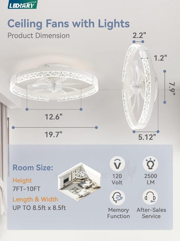 71wNXYykFjL._AC_SL1500_.jpg windphoto 19.7" Low Profile Ceiling Fans with Lights, APP & Remote, White | Flush Mount, Dimmable LED, 3000-6000K, Fandelier, 6 Speeds, for Bedroom