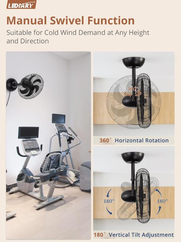 windphoto 16 Inch Small Wall Mount Fan and Remote with Plug in Cord, Black | 6 Speed, Adjustable Tilt, Timing, Reversible, Wall Mounted Fan, Indoor, Tabletop, Garage, Shop, Corner Gym, Bedroom, Office