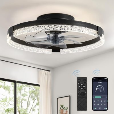71wRs9kcCyL._AC_SL1500_.jpg windphoto 19.7" Low Profile Ceiling Fans with Lights, APP & Remote, Black | Flush Mount, Dimmable LED, Quiet DC Motor, Reversible, 6 Speeds, Fandelier, for Bedroom