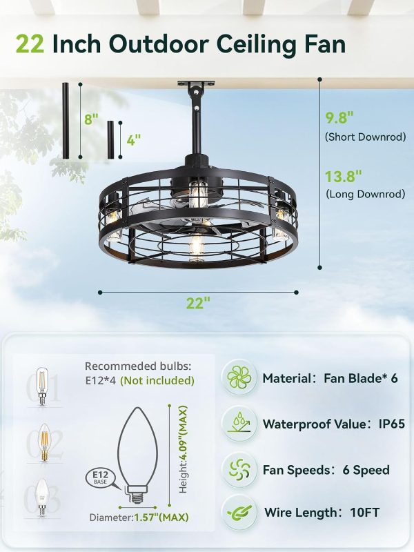 71wUlNEXaL._AC_SL1500_.jpg windphoto 22" Outdoor Ceiling Fans with Light,IP65 Waterproof Gazebo Fan | Outdoor Fan with Hanging Hook, Plug in, Remote Control,Caged, 6 Speeds, 4Timer, for Patio, Porch, Pergola, Canopy