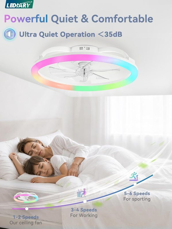 71wc6qZCvEL._AC_SL1500_.jpg windphoto 23" Ceiling Fans with Lights and Remote for Bedroom, White | RGB Low Profile Fan Light, 3000K-6000K Stepless Dimmable, 6 Speed, Reversible DC Motor, APP & Remote Control, Low Noice