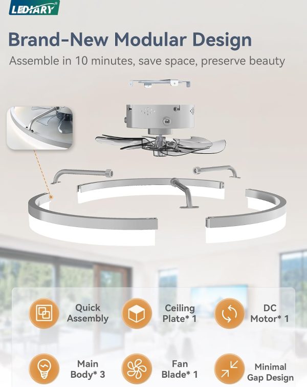 windphoto 20" Low Profile Ceiling Fans with Lights, APP & Remote, Grey | Flush Mount, Dimmable LED, Quiet DC Motor, Reversible, 6 Speeds, Fandelier, for Bedroom