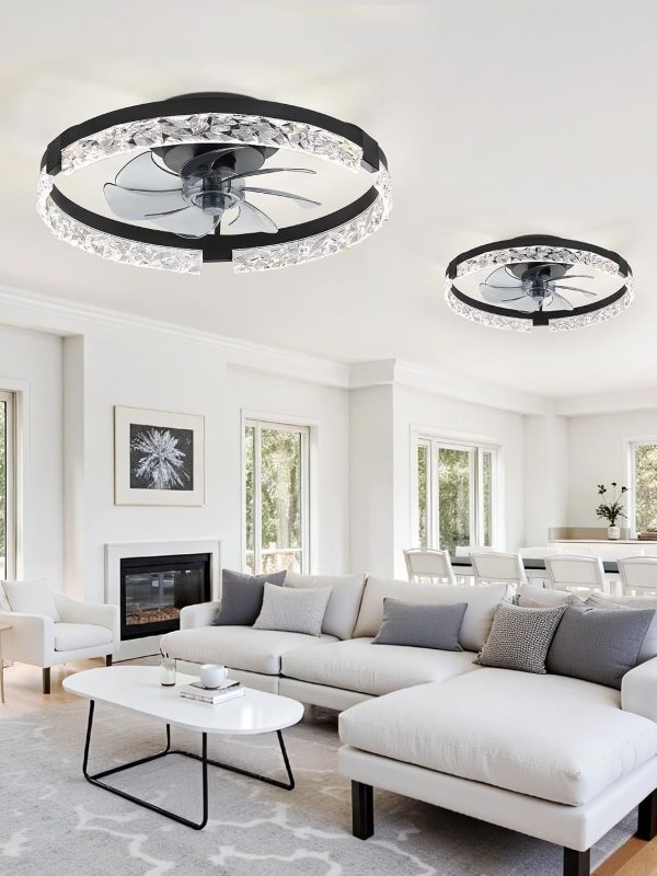 windphoto 2-Pack 20" Ceiling Fans with Lights, APP & Remote, Black | Low Profile, Flush Mount, Fandelier, 3000K-6000K, Dimmable LED, for Bedroom