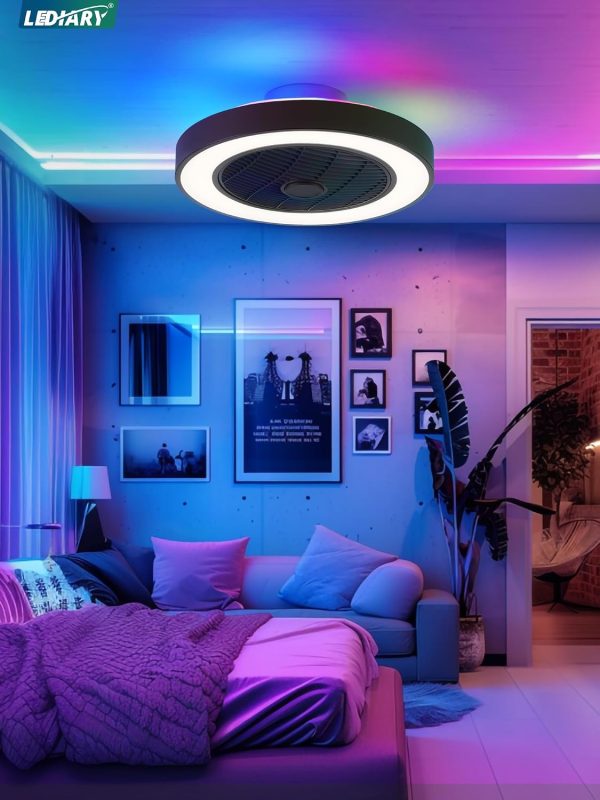 71wxT3tMvL._AC_SL1500_.jpg windphoto 20 Inch Low Profile Bladeless LED Ceiling Fan Light, Black RGB | Flush Mount, Modern, 6 Speed Adjustable, 3000-6000K Dimmable, 3000LM, Indoor Bedroom Living Room, Remote/APP Control