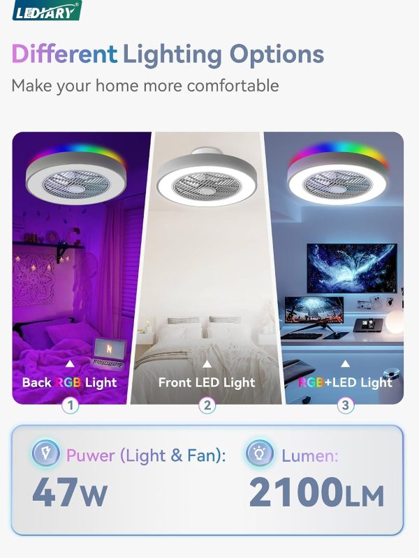 71x6Y8EE-5L._AC_SL1500_.jpg windphoto 20 Inch Low Profile Bladeless LED Ceiling Fan Light, Grey RGB | Flush Mount, Modern, 6 Speed Adjustable, 3000-6000K Dimmable, 3000LM, Indoor Bedroom Living Room, Remote/APP Control