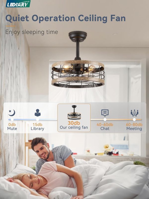 71x9WtjGpyL._AC_SL1500_.jpg windphoto 16.5 inch Caged Fandelier Ceiling Fan Light with Remote, Brown | 6 Speed Adjustable,Timing, Quiet & Powerful DC, Small, Farmhouse, Industrial, Enclosed, Bladeless, Bedroom, Kitchen, Downrod