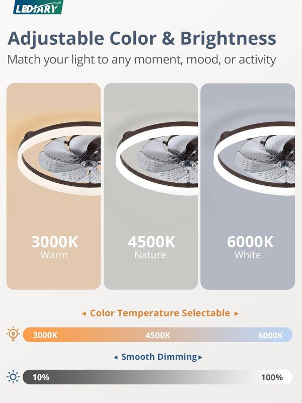 71xAaywxdRL._AC_SL1500_.jpg windphoto 23" Low Profile Ceiling Fans with Lights, APP & Remote, Brown | Flush Mount, Dimmable LED, Quiet DC Motor, Reversible, 6 Speeds, Fandelier, for Bedroom