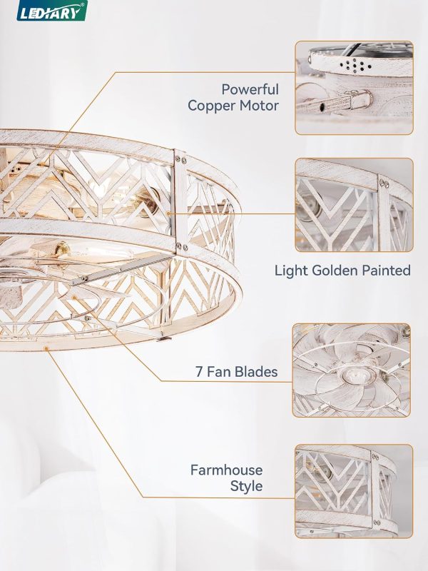 71xFbISQNL._AC_SL1500_.jpg windphoto 23" Caged Ceiling Fan with Light and Remote, Large Fandalier, White | Flush Mount Low Profile, APP Control, Bladeless Industrial Enclosed, Quiet & Powerful for Bedroom, Kitchen, Dining Room