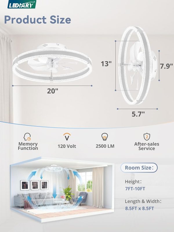 windphoto Ceiling Fans with Lights and Remote, 20'' Low Profile Ceiling Fan with Light, 3000-6000K Dimmable Fandelier Ceiling Fans, Modern Flush Mount Fan Light for Bedroom with 6 Wind Speeds- White | 3000-6000K Dimmable LED, 6 Wind Speeds, Quiet Reversible DC Motor, Small Flush Mount Fandelier for Bedroom, Living Room