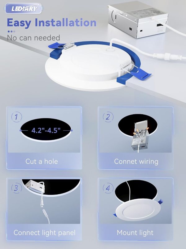 71xZezJWnhL._AC_SL1500_.jpg windphoto 4 Inch 5CCT Led Recessed Ceiling Light with Junction Box, 24 Pack | 2500K-5000K Recessed Light Fixtures, 1100LM High Brightness, Dimmable Downlight, 12W Eqv 110W, IC Rated, ETL
