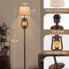 windphoto LED Farmhouse Flashing Flame Night Lantern Floor Lamp | Rustic Bronze Standing with Beige Linen Drum Lampshade, for Living Room, Bedroom Home DecorBronze Brown)