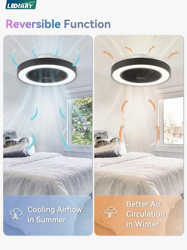 71xwJAVYFL._AC_SL1500_.jpg windphoto 20 Inch Low Profile Bladeless LED Ceiling Fan Light, Black RGB | Flush Mount, Modern, 6 Speed Adjustable, 3000-6000K Dimmable, 3000LM, Indoor Bedroom Living Room, Remote/APP Control