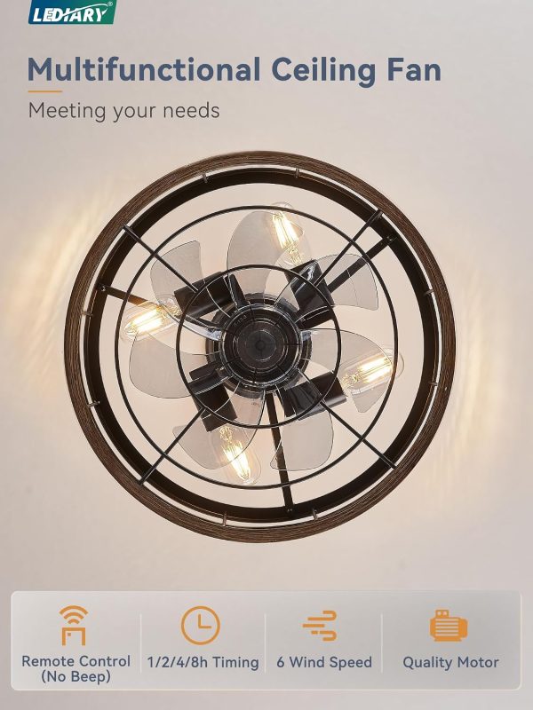71xzVtiEGL._AC_SL1500_.jpg windphoto 16.5 inch Caged Fandelier Ceiling Fan Light with Remote, Brown | 6 Speed Adjustable,Timing, Quiet & Powerful DC, Small, Farmhouse, Industrial, Enclosed, Bladeless, Bedroom, Kitchen, Downrod
