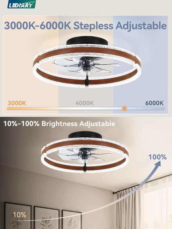 71xzxyx5ESL._AC_SL1500_.jpg windphoto 20'' Modern Low Profile Ceiling Fans with Lights and Remote, Walnut | 3000-6000K Dimmable LED, 6 Wind Speeds, Quiet Reversible DC Motor, Small Flush Mount Fandelier for Bedroom, Living Room