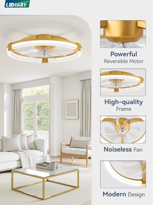 71y0zw5A7bL._AC_SL1500_.jpg windphoto Ceiling Fan with Light 20" Low Profile Fandelier with Remote Gold | 6 Speeds, Reversible, Dimmable Flush Mount Fan Light, Modern Ceiling Fan with Lights for Bedroom Bladeless
