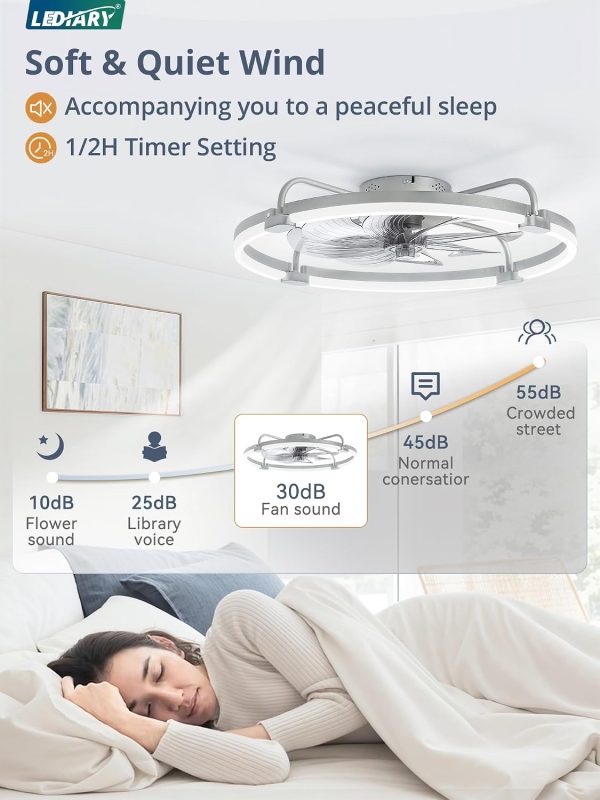 71y1eOOCHL._AC_SL1500_.jpg windphoto 2 Pack 24" Ceiling Fans with Lights and Remote, Low Profile | Flush Mount, Stepless Dimmable Fandelier, 6 Speeds, 3 CCT, Quiet Reversible DC Motor, 2H Timer, Bedroom, Living Room, Grey