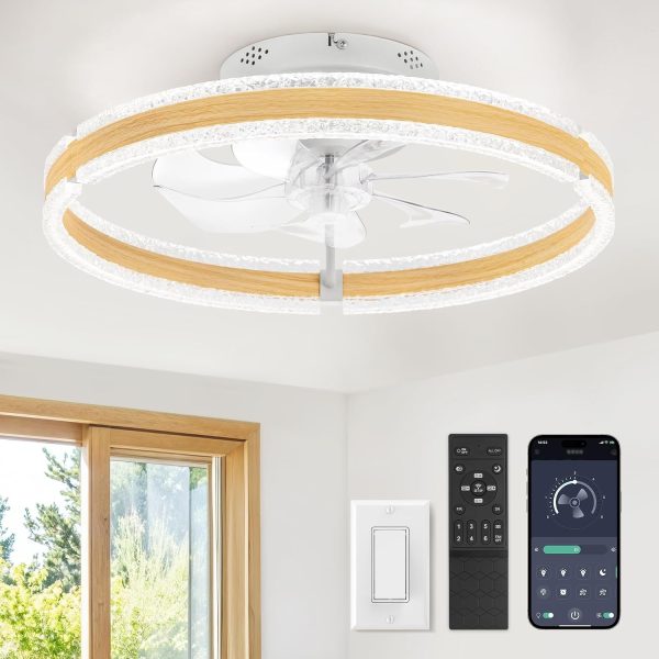 71yH07tFqLL._AC_SL1500_.jpg windphoto Ceiling Fans with Lights and Remote, 20'' Low Profile Ceiling Fan with Light, 3000-6000K Dimmable Fandelier Ceiling Fans, Modern Flush Mount Fan Light for Bedroom with 6 Wind Speeds-Wood Grain | 3000-6000K Dimmable LED, 6 Wind Speeds, Quiet Reversible DC Motor, Small Flush Mount Fandelier for Bedroom, Living Room