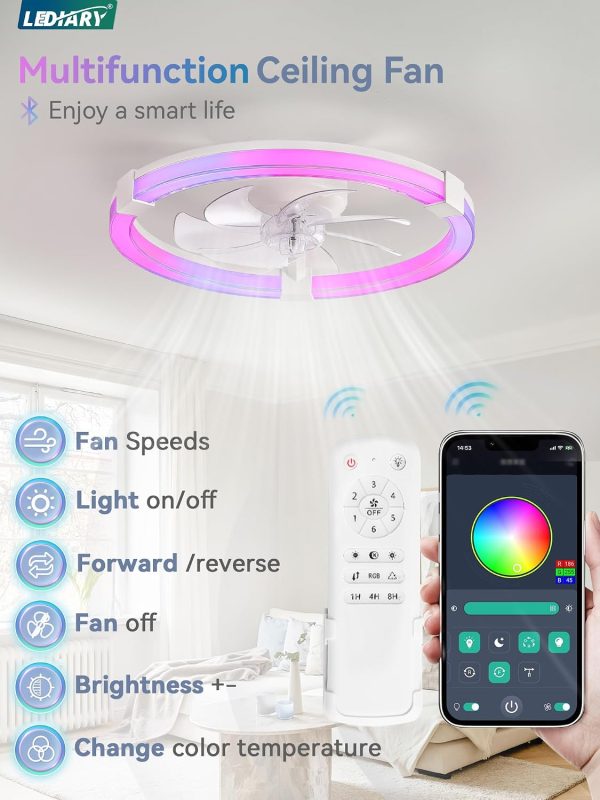 71ySTSQ4QbL._AC_SL1500_.jpg windphoto Ceiling Fan with Light,20inch Low Profile Fandelier with Remote RGB | RGB,6 Speeds, Reversible DC Motor, Dimmable Flush Mount Fan Light, Modern fans for Bedroom