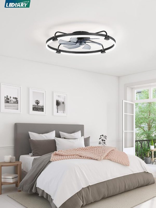 71yXTL4fsOL._AC_SL1500_.jpg windphoto 30" Ceiling Fans with Lights and Remote, Low Profile Led Fan Light | Flush Mount, Stepless Dimmable Fandelier, 6 Speeds, 3 CCT, Quiet Reversible DC Motor, 2H Timer, Bedroom, Living Room, Black