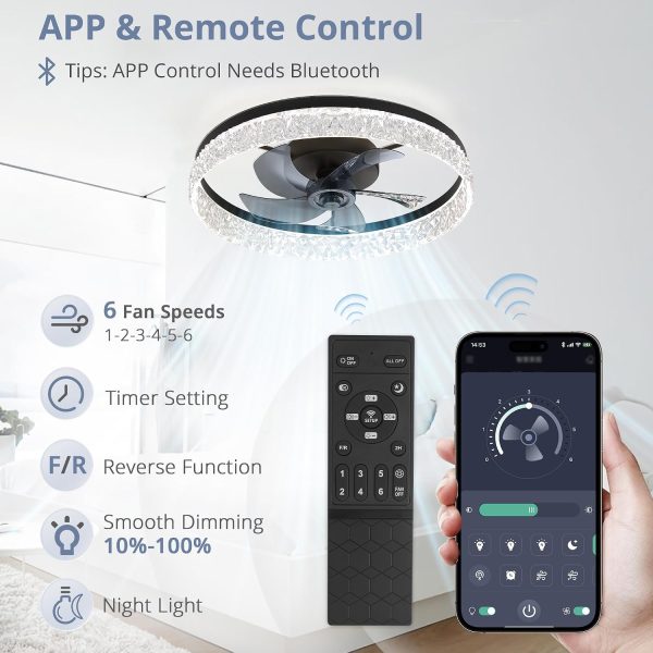 71yc3T4fqIL._AC_SL1500_.jpg windphoto 22" Ceiling Fans with Lights and Remote, Fandelier Black | 3CCT, 6 Speeds, Dimmable Low Profile, Flush Mount Ceiling Fan, Timer, Reversible, Memory, Bedroom, Living Room, Kitchen