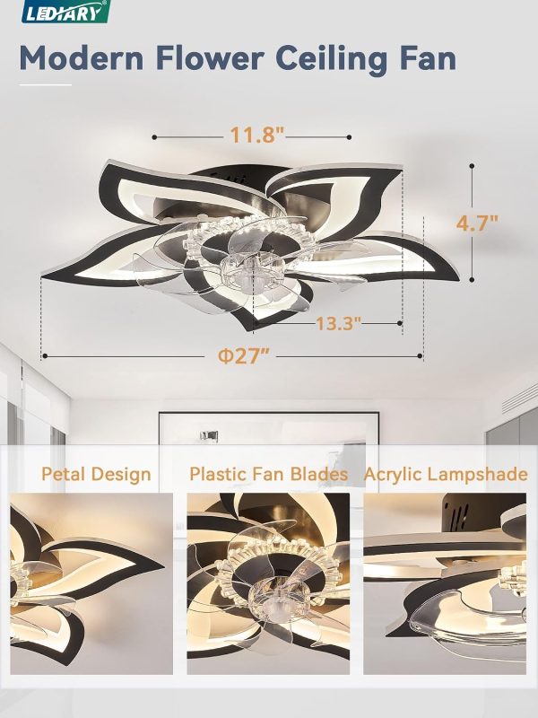 71ykgjU9lwL._AC_SL1500_.jpg windphoto Flower Fandalier Ceiling Fan with Light, Modern Low Profile Small | 27 Inch Flush Mount, 3000-6000K Dimmable LED, Remote&App Control, Quiet DC Motor, for Bedroom, Living Room, Indoor, White