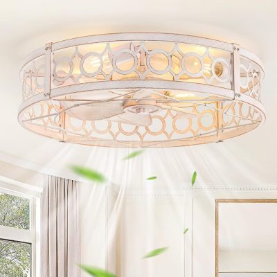 71z0z3Ab4GL._AC_SL1500_.jpg windphoto 23 Inch Caged Flush Mount Ceiling Fans with Lights, White Gold | Low Profile, Farmhouse, Bladeless Enclosed Fandelier, Small, 6 Speed, Quiet Powerful DC, Bedroom, Kitchen, Living Room,