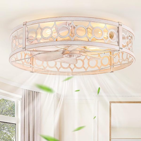 71z0z3Ab4GL._AC_SL1500_.jpg windphoto 23 Inch Caged Flush Mount Ceiling Fans with Lights, White Gold | Low Profile, Farmhouse, Bladeless Enclosed Fandelier, Small, 6 Speed, Quiet Powerful DC, Bedroom, Kitchen, Living Room,