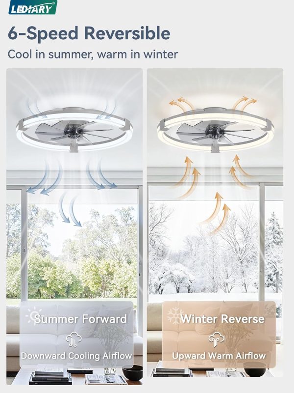 71z9my7Q0WL._AC_SL1500_.jpg Ceiling Fans with Lights 23 Inch Low Profile Fandelier with Remote Grey | 6 Speeds, Reversible, Dimmable Flush Mount Fan Light, Modern Ceiling Fan with Lights for Bedroom Bladeless