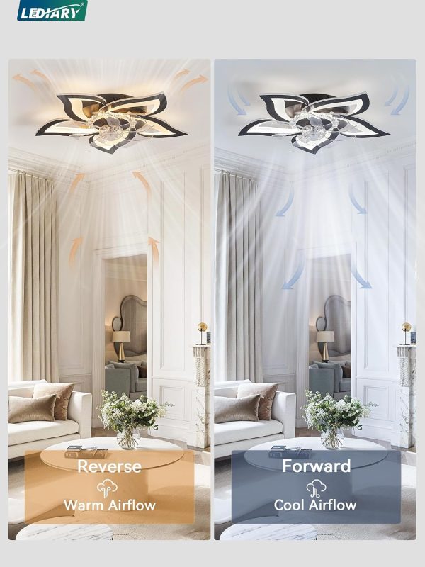 71zCTEQuHFL._AC_SL1500_.jpg windphoto Flower Fandalier Ceiling Fan with Light, Modern Low Profile Small | 27 Inch Flush Mount, 3000-6000K Dimmable LED, Remote&App Control, Quiet DC Motor, for Bedroom, Living Room, Indoor, White