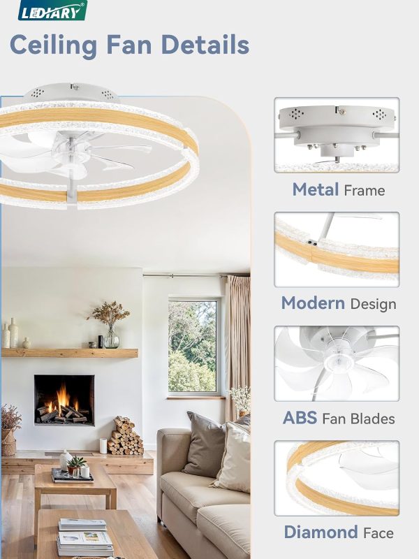 71zLWc-al4L._AC_SL1500_.jpg windphoto Ceiling Fans with Lights and Remote, 20'' Low Profile Ceiling Fan with Light, 3000-6000K Dimmable Fandelier Ceiling Fans, Modern Flush Mount Fan Light for Bedroom with 6 Wind Speeds-Wood Grain | 3000-6000K Dimmable LED, 6 Wind Speeds, Quiet Reversible DC Motor, Small Flush Mount Fandelier for Bedroom, Living Room
