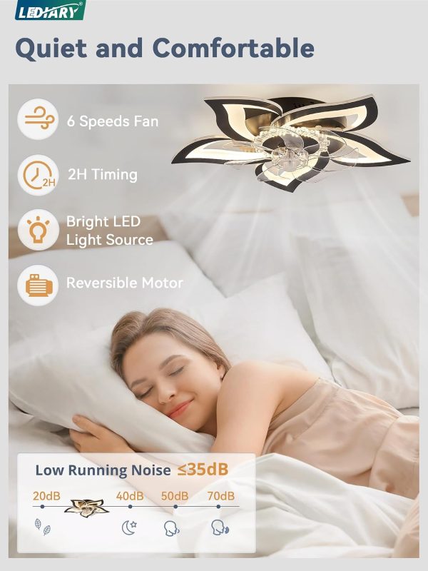 71zTiI0vaML._AC_SL1500_.jpg windphoto Flower Fandalier Ceiling Fan with Light, Modern Low Profile Small | 27 Inch Flush Mount, 3000-6000K Dimmable LED, Remote&App Control, Quiet DC Motor, for Bedroom, Living Room, Indoor, White