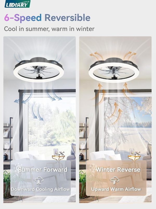 71zdQ2HIFHL._AC_SL1500_.jpg windphoto RGB Low Profile Ceiling Fans with Lights and Remote, 20 Inch Dimmable Modern Fan Light(3000K-6000K), 6 Speed, Reversible, APP & Remote Control, Flush Mount Ceiling Fan for Bedroom, Black