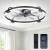 windphoto 24" Low Profile Ceiling Fans with Lights, Remote/APP Control, Black | Wider Airflow, Stepless Dimmable LED, Quiet Reversible DC Motor, 6 Speeds, 3CCT, Timer, Bedroom, Living Room, Kitchen