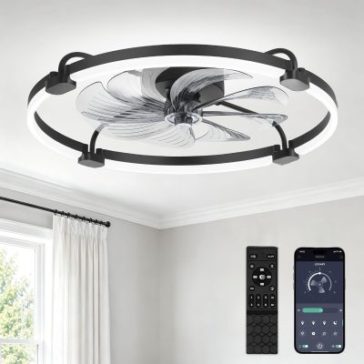 windphoto 24" Low Profile Ceiling Fans with Lights, Remote/APP Control, Black | Wider Airflow, Stepless Dimmable LED, Quiet Reversible DC Motor, 6 Speeds, 3CCT, Timer, Bedroom, Living Room, Kitchen