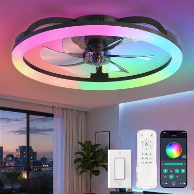 71zzbQHm0yL._AC_SL1500_.jpg windphoto 23" Ceiling Fans with Lights and Remote for Bedroom, Black | RGB Low Profile Fan Light, 3000K-6000K Stepless Dimmable, 6 Speed, Reversible DC Motor, APP & Remote Control, Low Noice