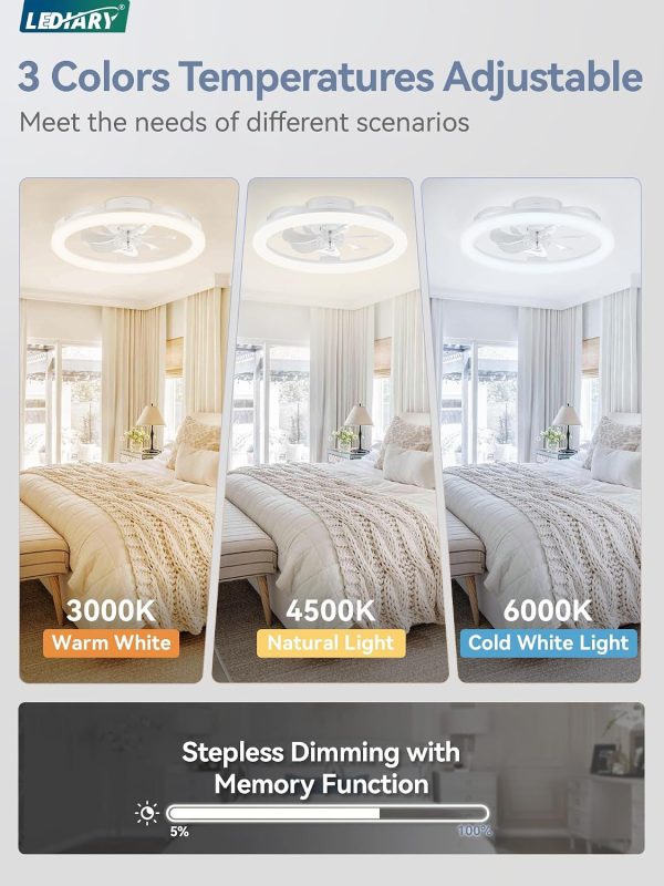 81-1S1wdfvL._AC_SL1500_.jpg windphoto 2 Pack 20" Ceiling Fans with Lights and Remote for Bedroom, White | Low Profile Fan Light, 3000K-6000K Stepless Dimmable Fandelier, 6 Speed, Reversible DC Motor, APP & Remote Control, Low Noice