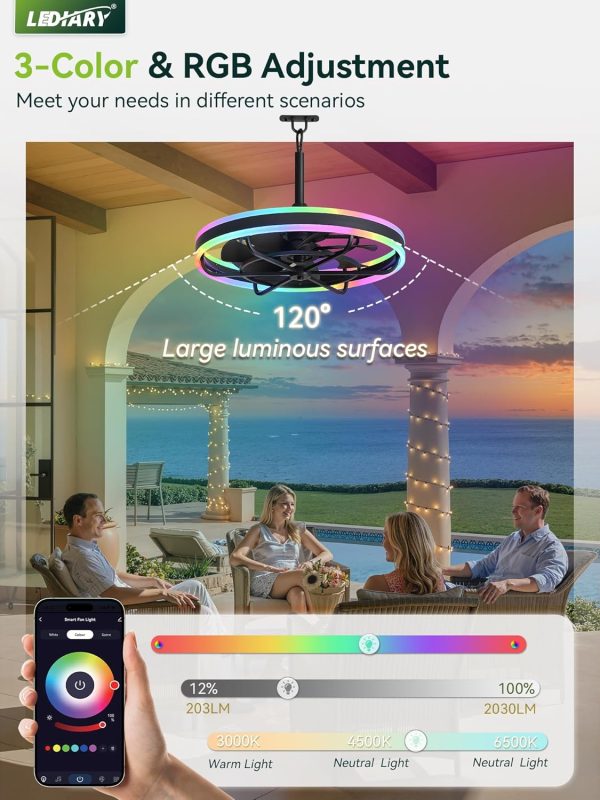 81-I64pcmcL._AC_SL1500_.jpg windphoto 24 Outdoor RGB Ceiling Fans with Light, IP65 Waterproof Gazebo Fan | Outdoor Fan with Hanging Hook, App Control, 3CCT Dimming & RGB Color, Caged Plug in Ceiling Fan for Patio, Porch, Pergola