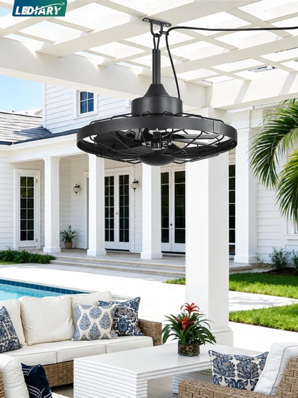 81-vyKGXqPL._AC_SL1500_.jpg windphoto 20" Outdoor Ceiling Fan No Light, Plug-in Waterproof Gazebo Fan | 6 Speeds, 3 Timers, 2 Hanging Rods, Mute Remote, Reversible Motor, Memory Function, Cage Design, for Pergola, Patio, Porch